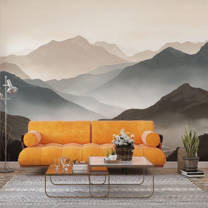 Fototapet dağ manzarası | Bulutlu dağların panoramik görünümü