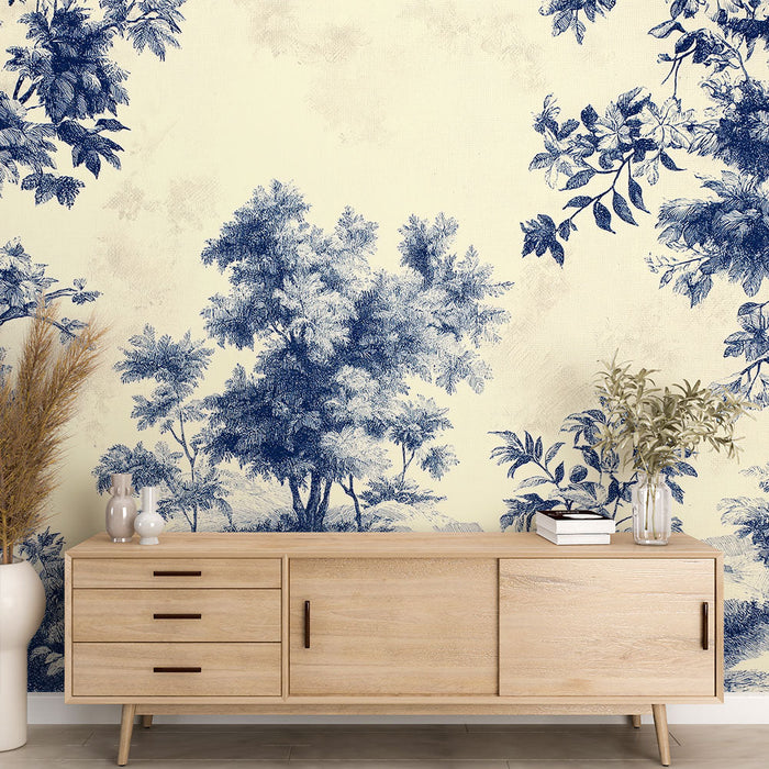 Tapeta krajina | Přírodní vzor v indigu a bílé