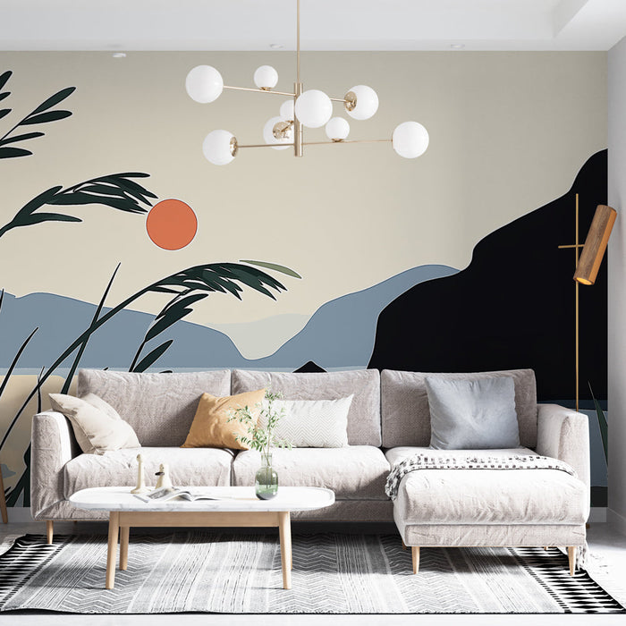 Фототапет пейзаж | Стилизирана пейзажна шарка при залез слънце