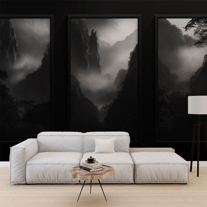 Tapeta mistični krajolik | Monokromni pogledi maglovitih dolina