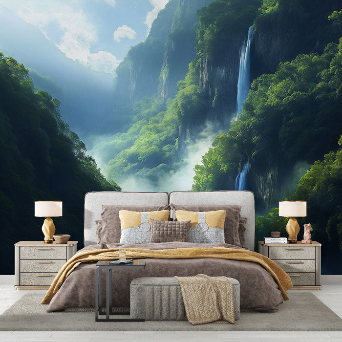 Ταπετσαρία τοιχογραφίας φυσικό τοπίο | Καταρράκτες και πλούσια βουνά
