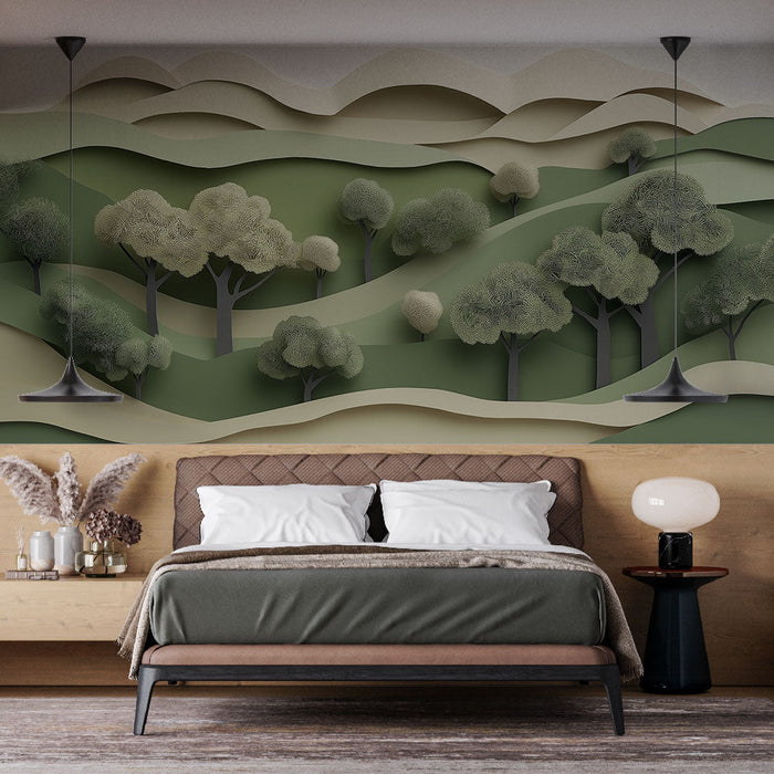 Fototapeet loodusmaastik | Lõigatud paber loomine puude ja mägedega