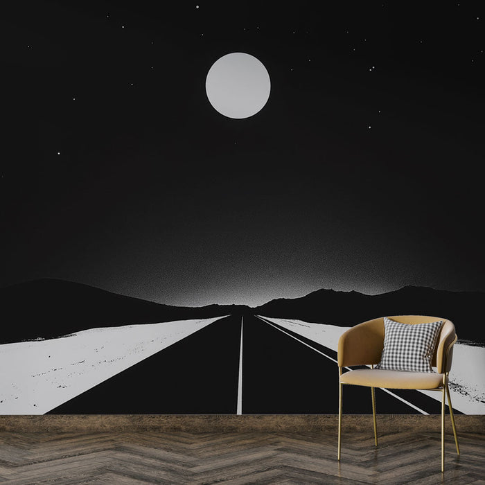 Fotótapéta éjszakai tájkép | Magányos út a telihold alatt