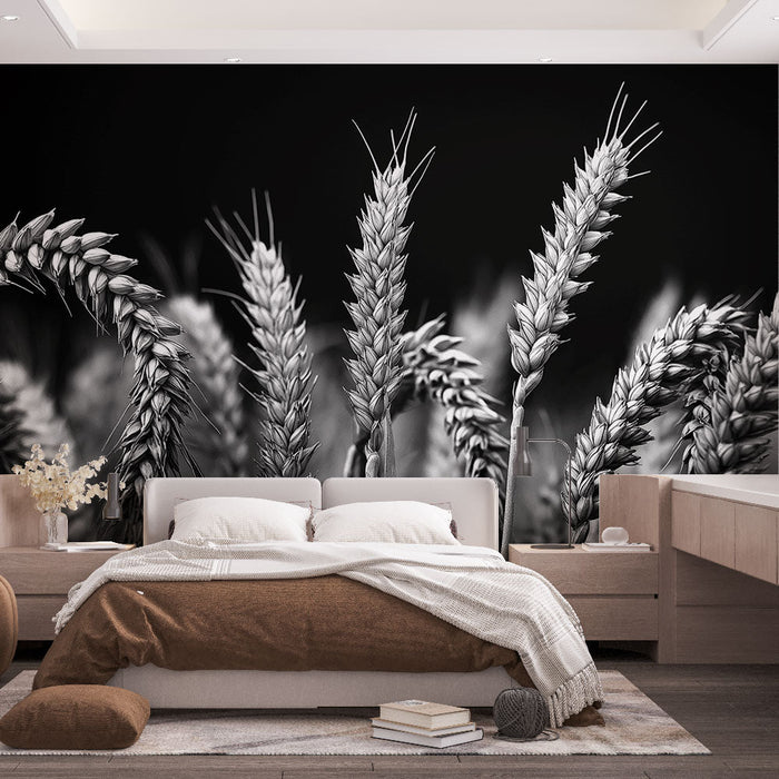 Mural Wallpaper black and white landscape | Monochrome wheat field