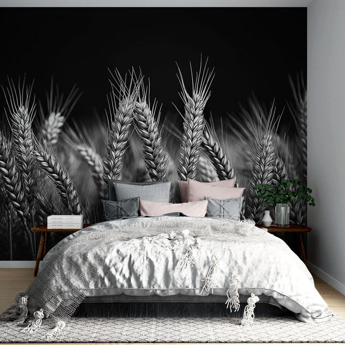 Black and white landscape Mural Wallpaper | Panoramic wheat field