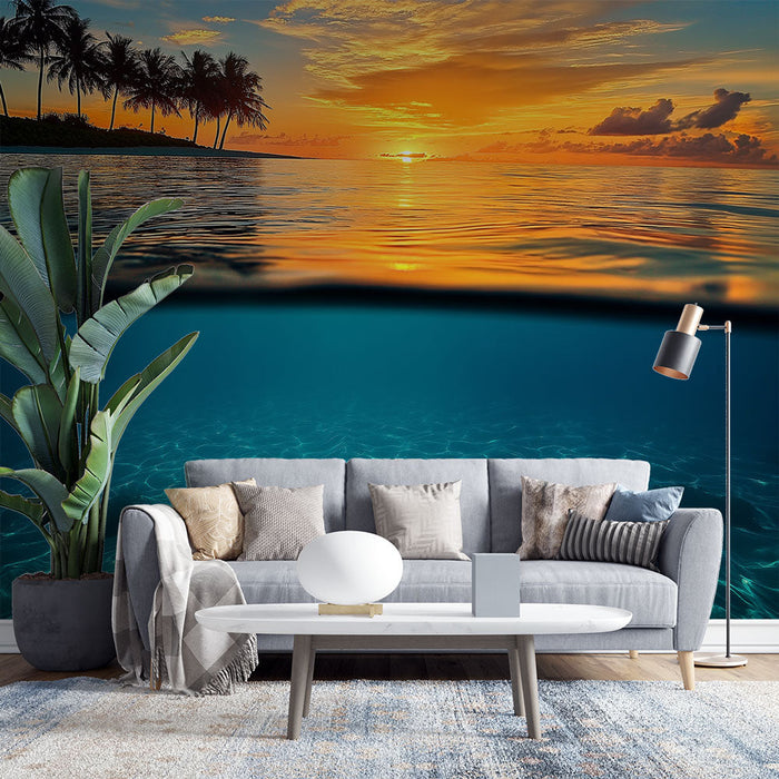 Falfestmény tapéta óceán táj | Naplemente a víznél