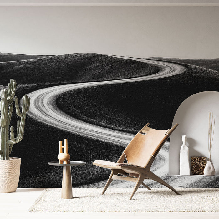 Tapet peisaj valurit | Drum sinuos printre dealuri