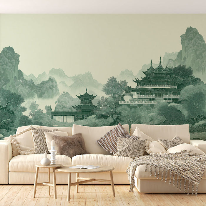 Tapeta orientalny pejzaż | Eteryczne góry i tradycyjne architektury