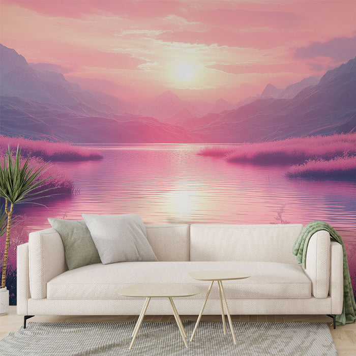 Tapeta pejzażowa pastelowa | Słodycz gór i odbicia o zachodzie słońca