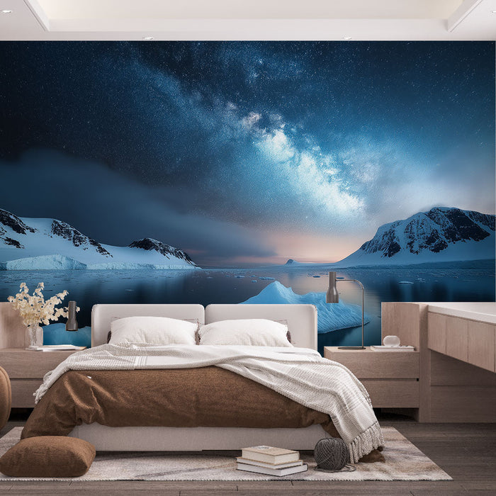 Carta da parati paesaggio polare | Notte stellata su un fiordo ghiacciato