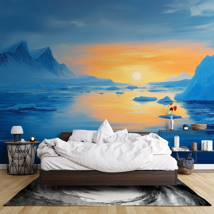 Muraaltapeet polaarmaastik | Päikeseloojangu stseen külmunud ookeani kohal
