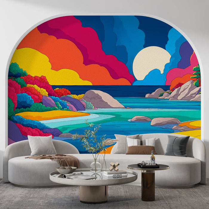 Carta da parati paesaggistica | Fiume colorato sotto un cielo luminoso