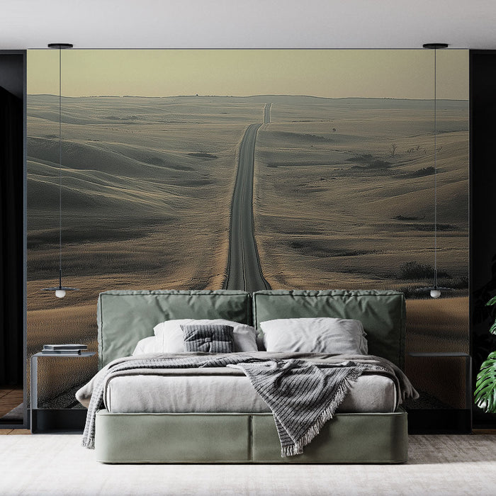 Tapete ländliche Landschaft | Kurvenreiche Straße durch goldene Hügel