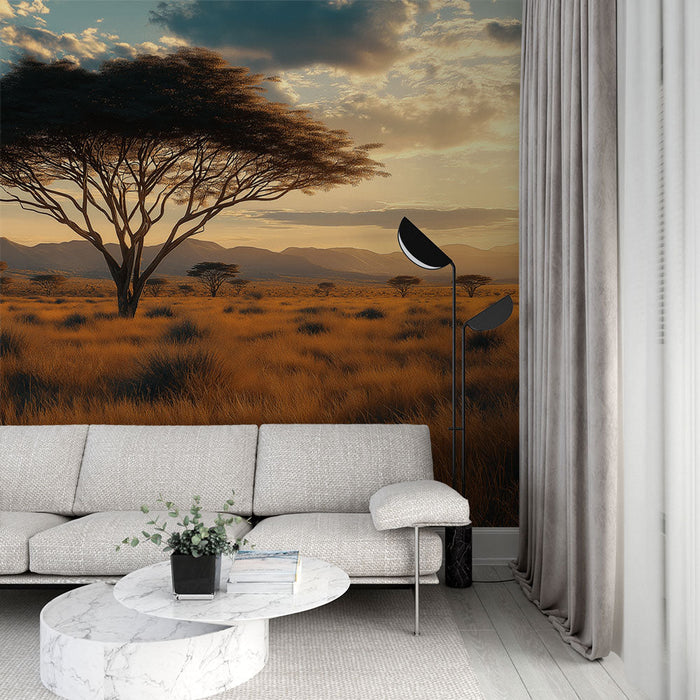 Tapeta dziki krajobraz | Złoty horyzont o zmierzchu