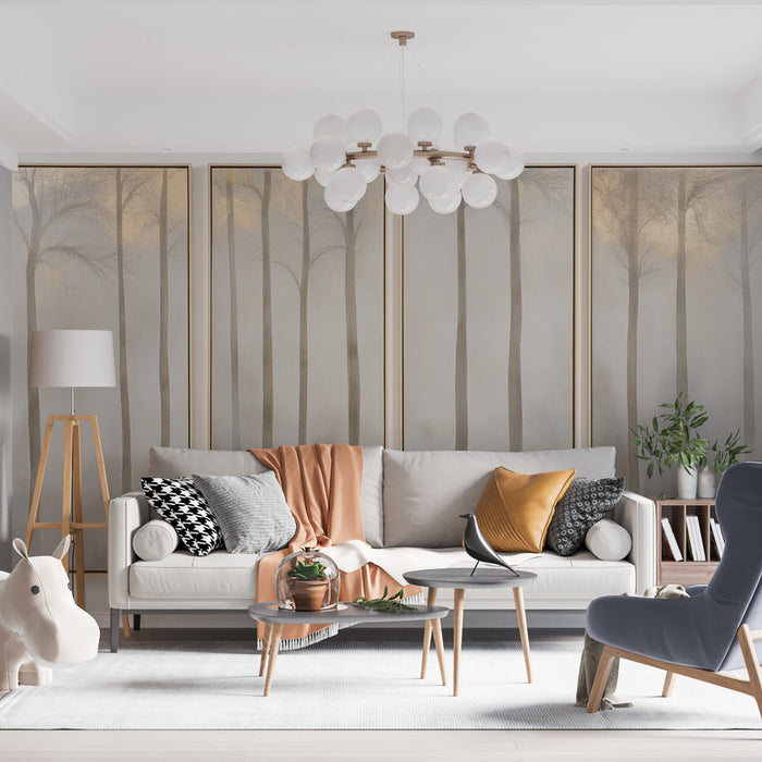 Tapeta lesní krajina | Mlžný les v jemných a zlatých tónech