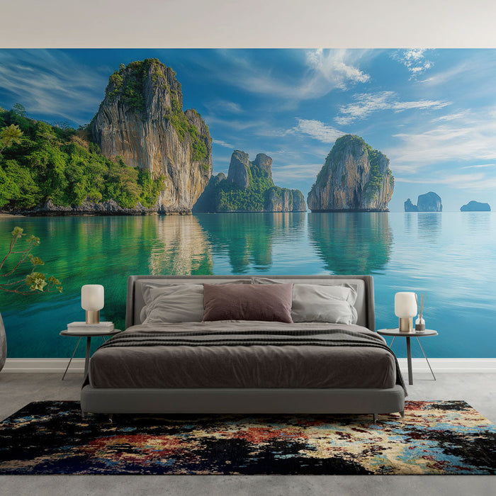 Fotótapéta Thaiföldi tájkép | Naplementék és pompás sziklák egy türkizkék tenger körül