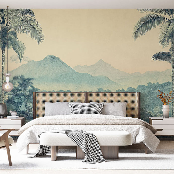 Fototapet tropisk landskap | Skjønnheten av fjellene og palmetrærne