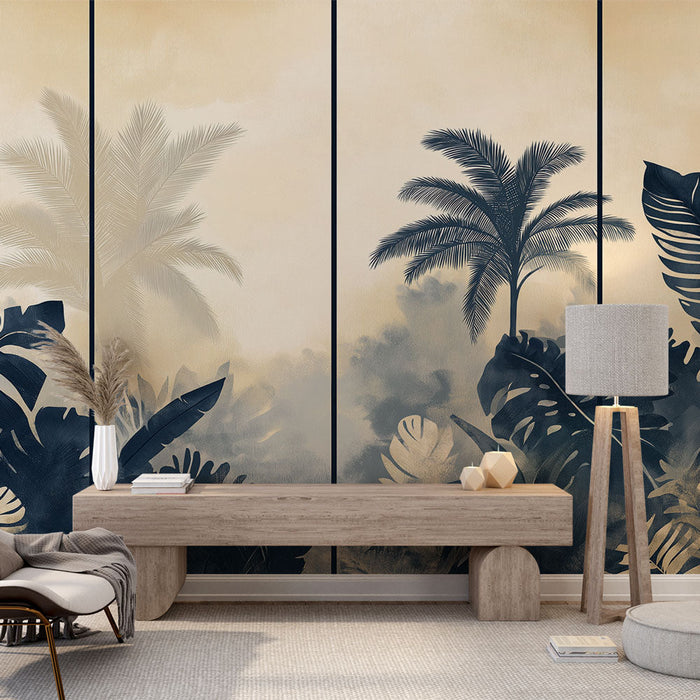 Tapeta tropikalny krajobraz | Bujne liście i złote odcienie