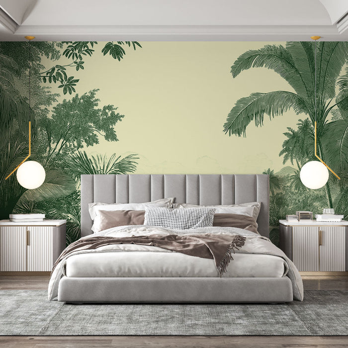 Mural Wallpaper tropical landscape | Vintage illustration of jungle and river