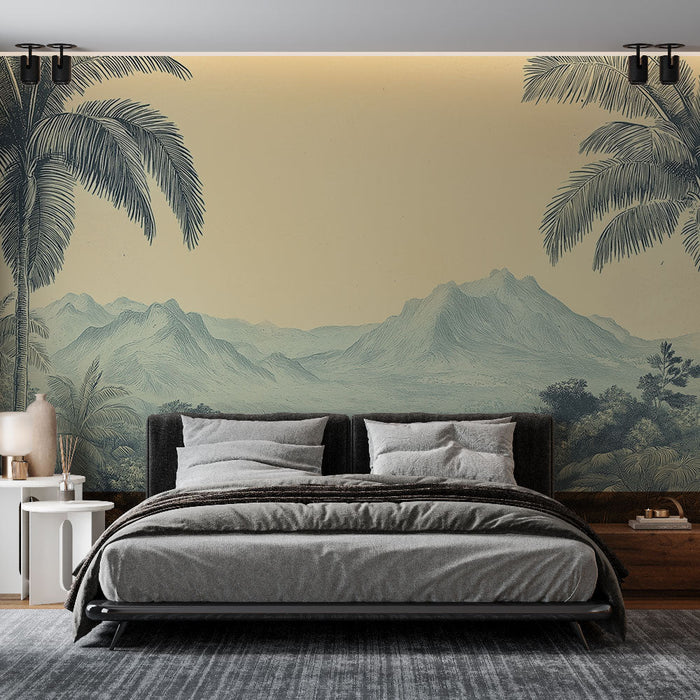 Fototapet tropiskt landskap | Berg och palmer i en lugnande atmosfär