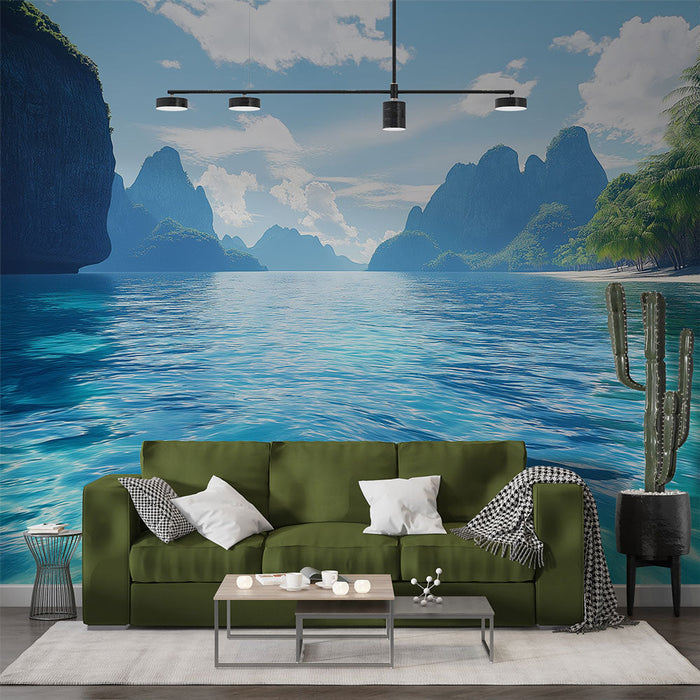 Fototapet tropisk landskab | Paradisstrand med bjerge