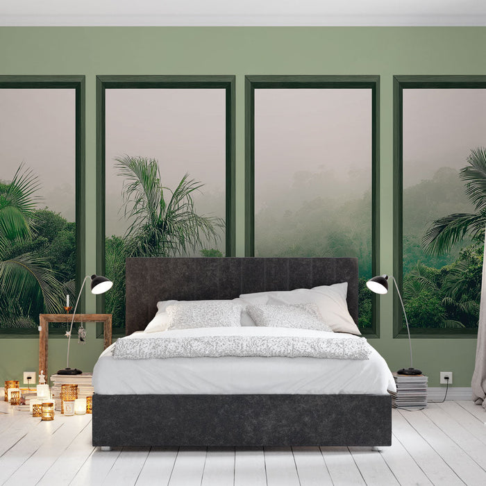 Papel pintado paisaje tropical | Múltiples marcos que muestran un bosque denso y neblinoso