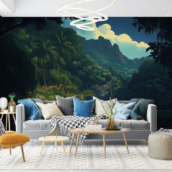 Muraaltapeet troopiline maastik | Rahulik jõgi lopsaka džungli keskel