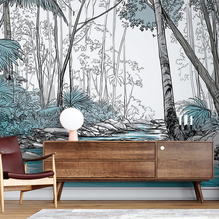 Fototapet tropska krajina | Turkuazne reke in bujno listje