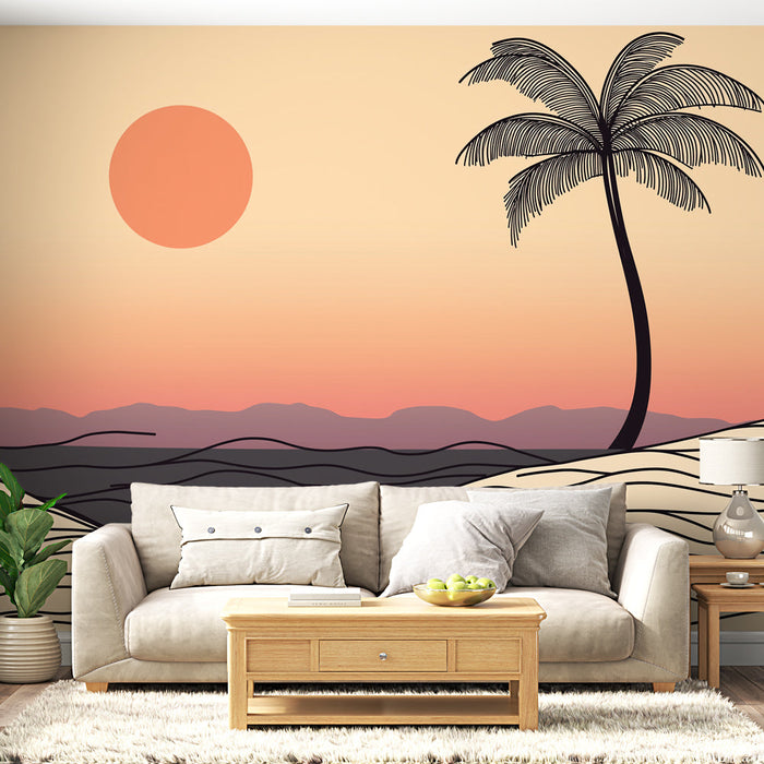 Tapeta tropikalny krajobraz | Sylwetka palmy o zachodzie słońca