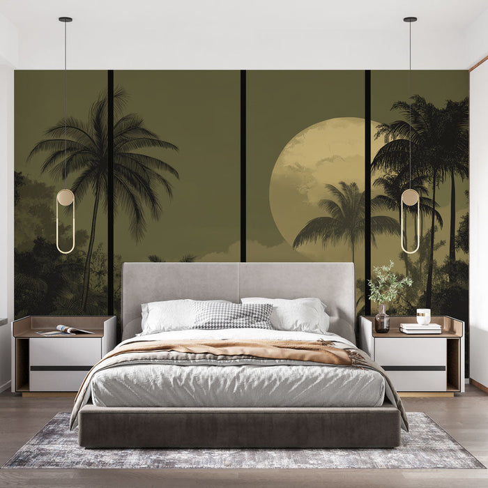 Tapete tropski krajolik | Siluete palminih stabala pod punim mjesecom