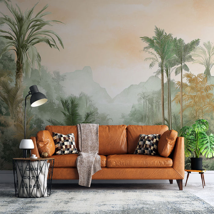 Fototapet tropisk landskab | Et fortryllende panorama af grønt med bløde nuancer