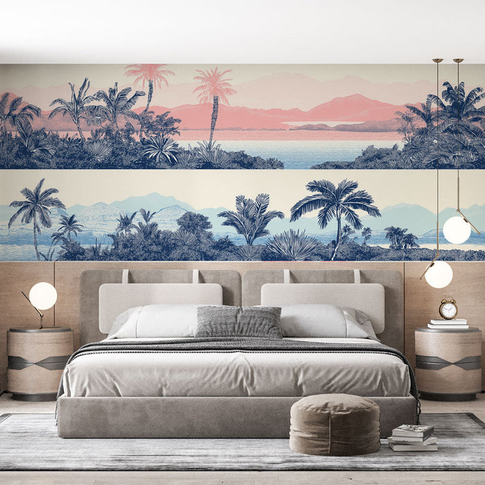 Fototapet tropisk landskab | Udsigt over en skovklædt natur med bløde toner