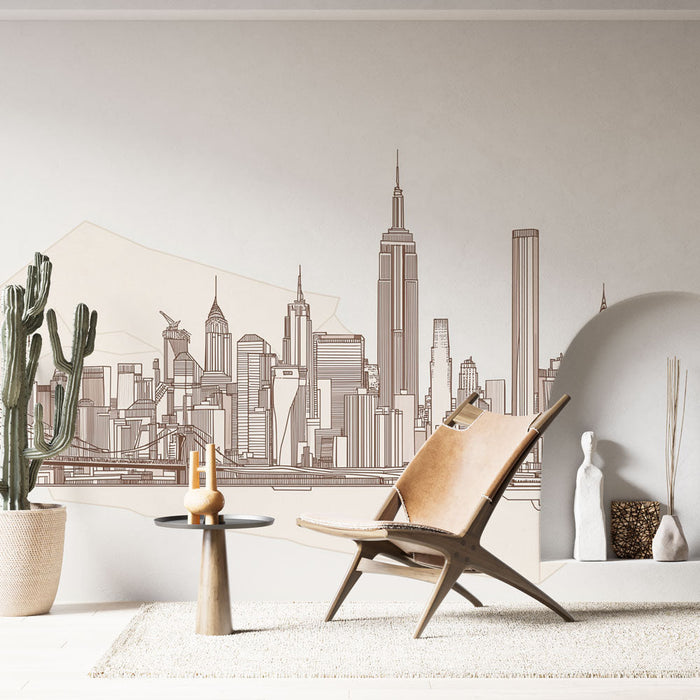 Papel pintado paisaje urbano de Nueva York | Silueta moderna de la icónica ciudad