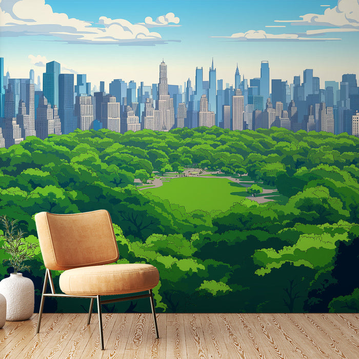 Mural Wallpaper urban landscape of New York | Animated view of Central Park and its skyscrapers