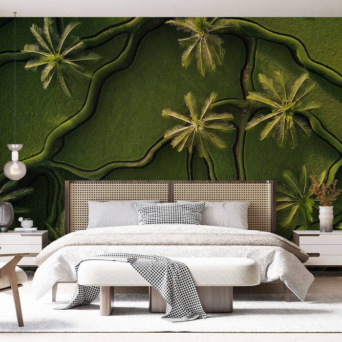 Ταπετσαρία τοιχογραφίας καταπράσινο τοπίο | Σιτηρά και φοίνικες σε ένα καταπράσινο πεδίο