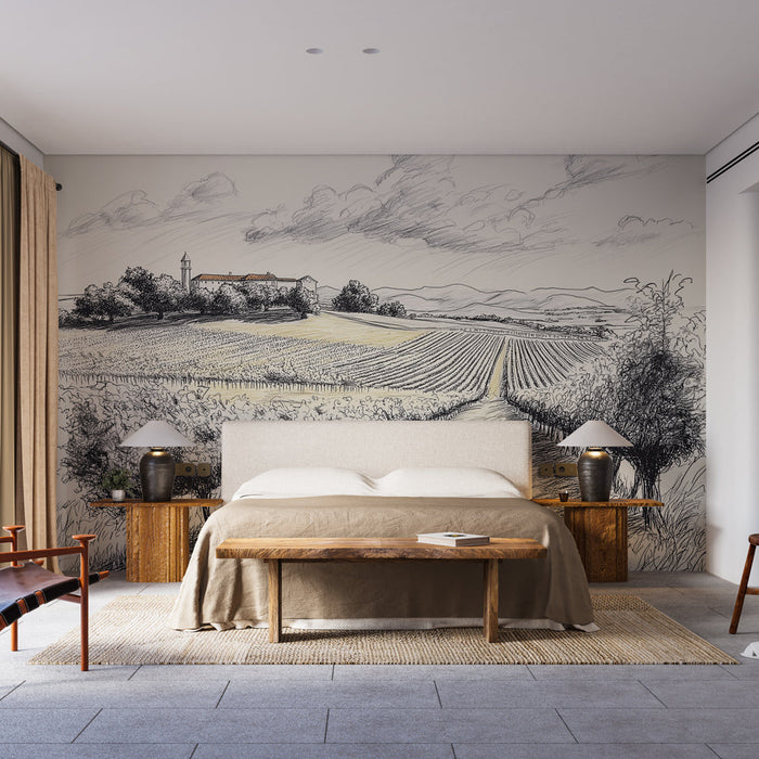 Tapete weinberg landschaft | Illustrationen von Weinbergen und Hügeln