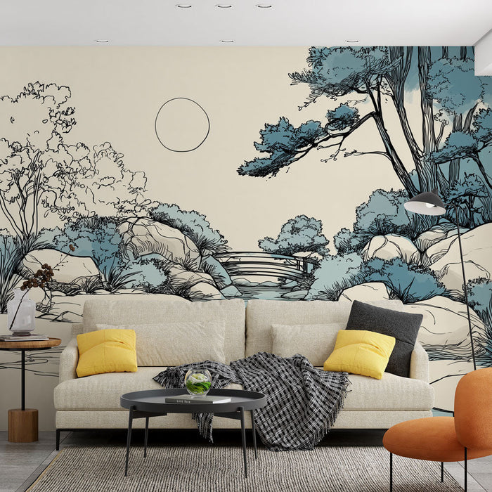 Tapeta pejzażowa zen | Kojąca dekoracja strumienia i delikatnej roślinności