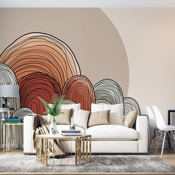 Foto Behang abstracte landschappen | Gestileerde bergen in warme tinten