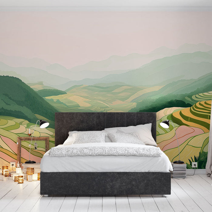 Mural Wallpaper Landscapes | Terraced Fields and Gentle Hills
