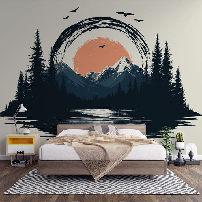 Papel pintado paisajes de montaña | Majestuosas montañas bajo un atardecer