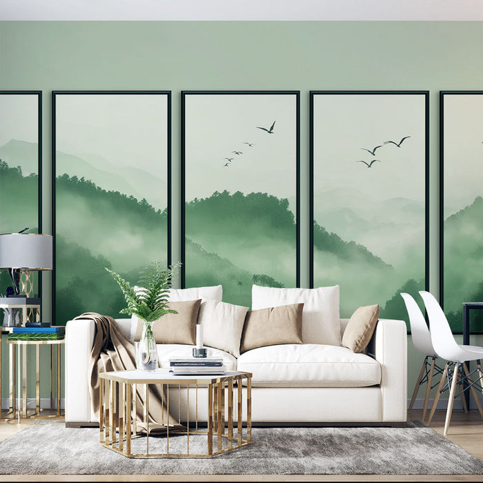 Tapeta krajobrazy górskie | Kojący widok mgły i zieleni