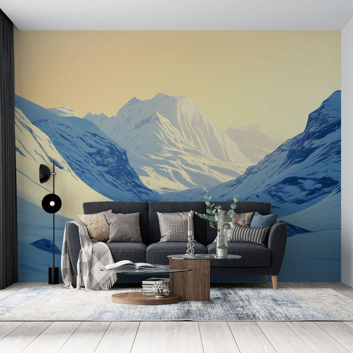 Mural Wallpaper mountain landscapes | Vast snowy valley at sunrise
