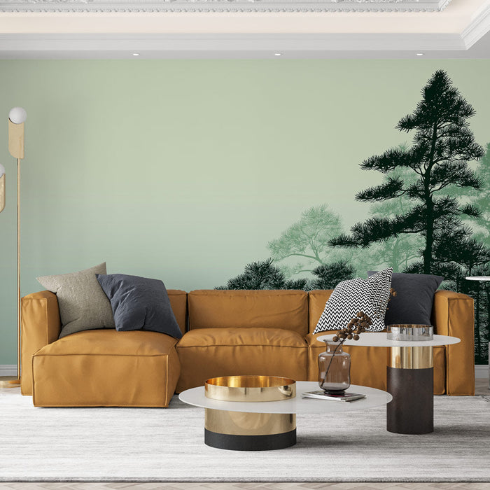 Fototapet skovlandskaber | Træsilhuetter på en blød gradientbaggrund