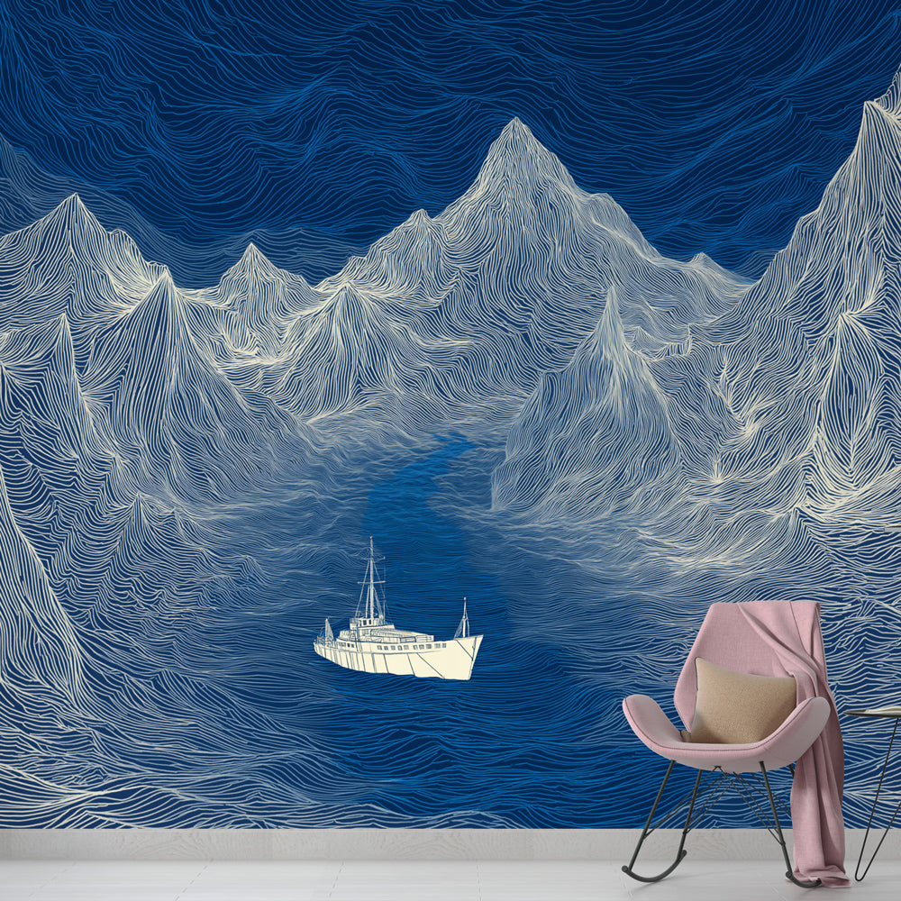 Foto Behang kustlandschappen | Golvende bergen in diepblauwe tinten me —  WonderMural, image size:1000x1000