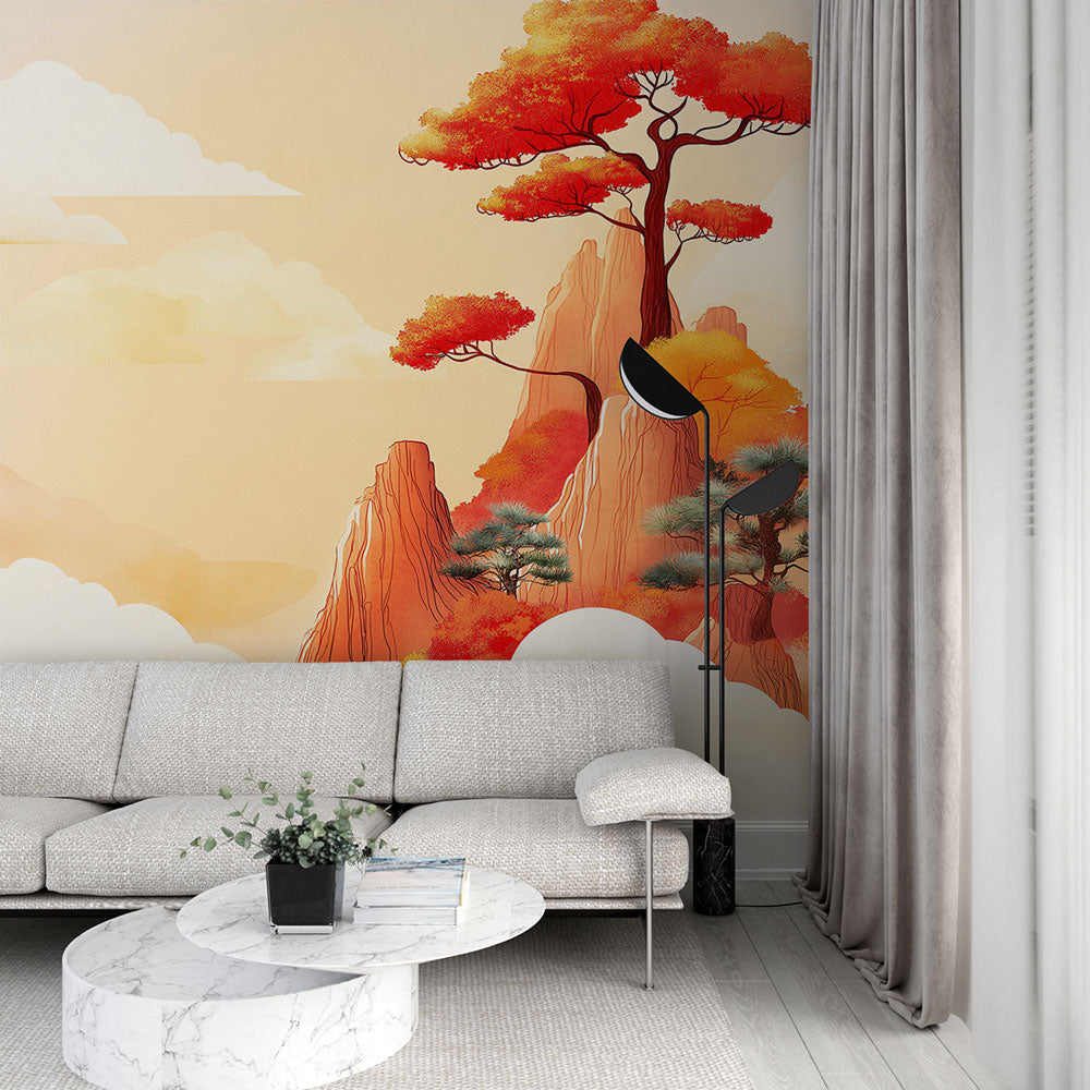 Carta da parati paesaggi montani | Alberi colorati e formazioni roccio —  WonderMural, image size:1000x1000