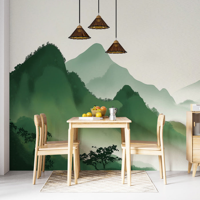 Tapete τοπίων βουνών | Ομιχλώδεις πράσινοι βουνοί με μια αίσθηση γαλήνης