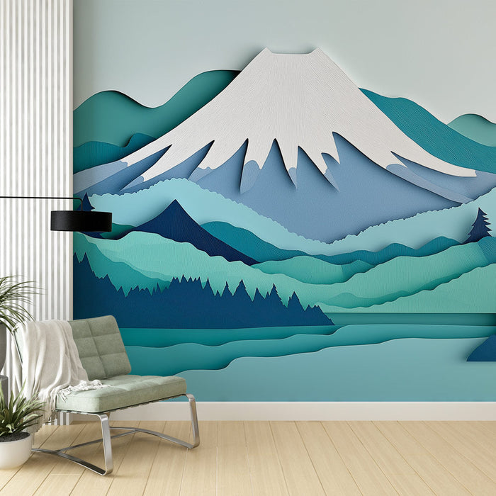 Tapet peisaje montane | Relief artistic cu vârfuri înzăpezite și văi în gradient