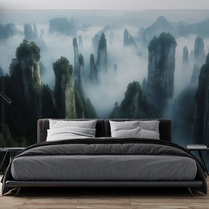 Mural Wallpaper mountain landscapes | Majestic peaks wrapped in mist