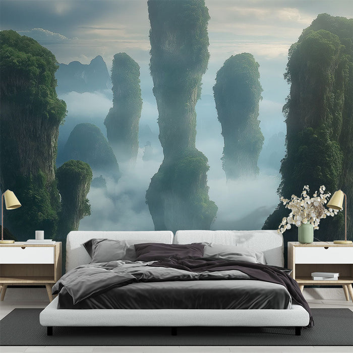 Ταπετσαρία τοιχογραφίας μυστικοί τοπία | Αιωρούμενα βουνά σε αιθέριο ομίχλη