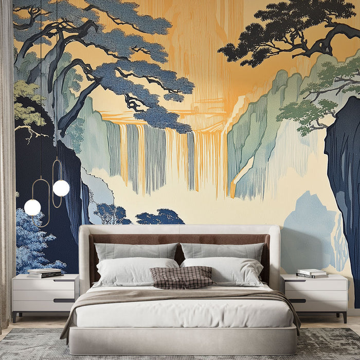 Peisaje naturale tapet | Munți și cascade în nuanțe liniștitoare